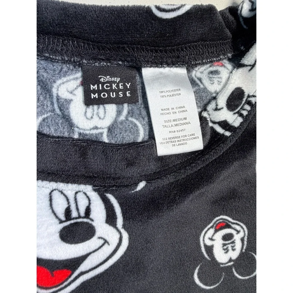 Disney Mickey Mouse Fleece Pajama‎ Top Womens Medium Black Long Sleeve Plush PJ